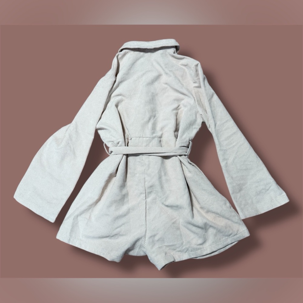Cream Button-Up Corduroy Long Sleeve Romper - Picture 2 of 7